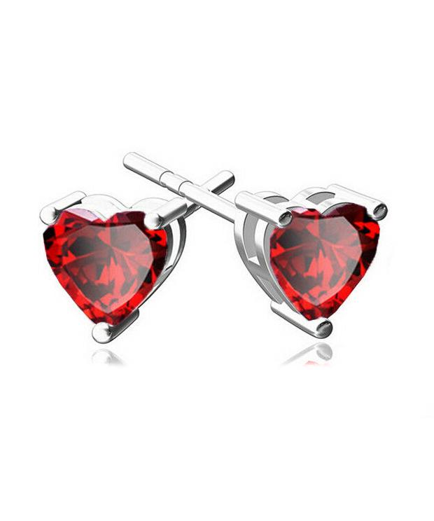 6mm Heart Stud Earring With Austrian Crystals - Red in 18K White Gold Plated