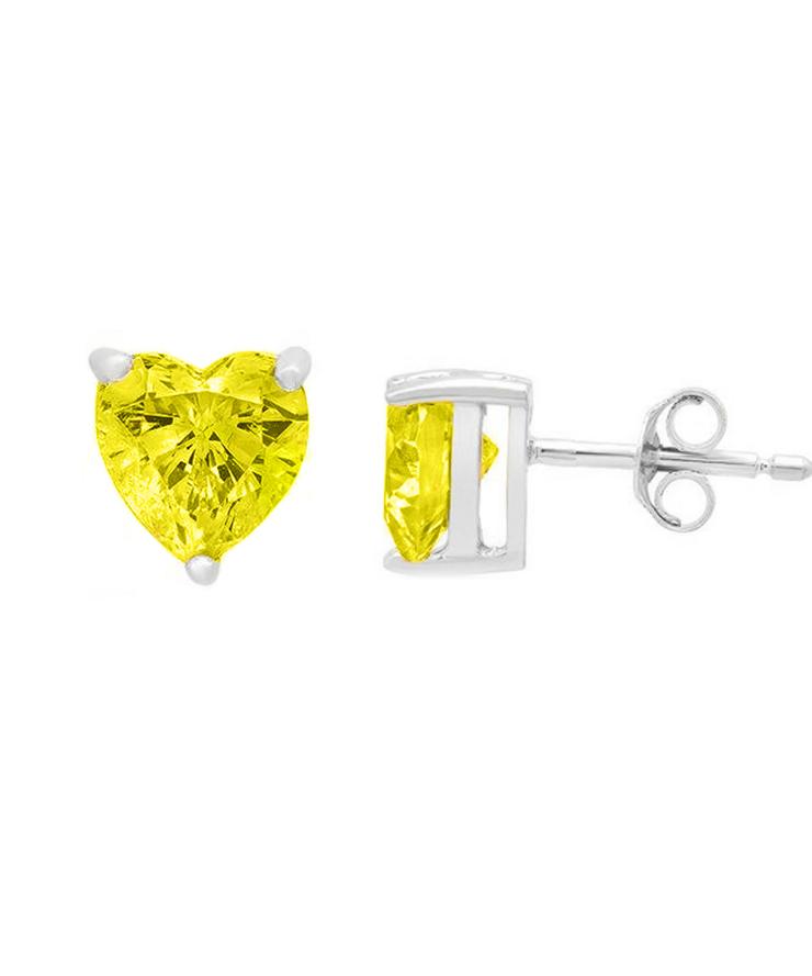 6mm Heart Stud Earring With Swarovski Crystals - Yellow in 18K White Gold Plated