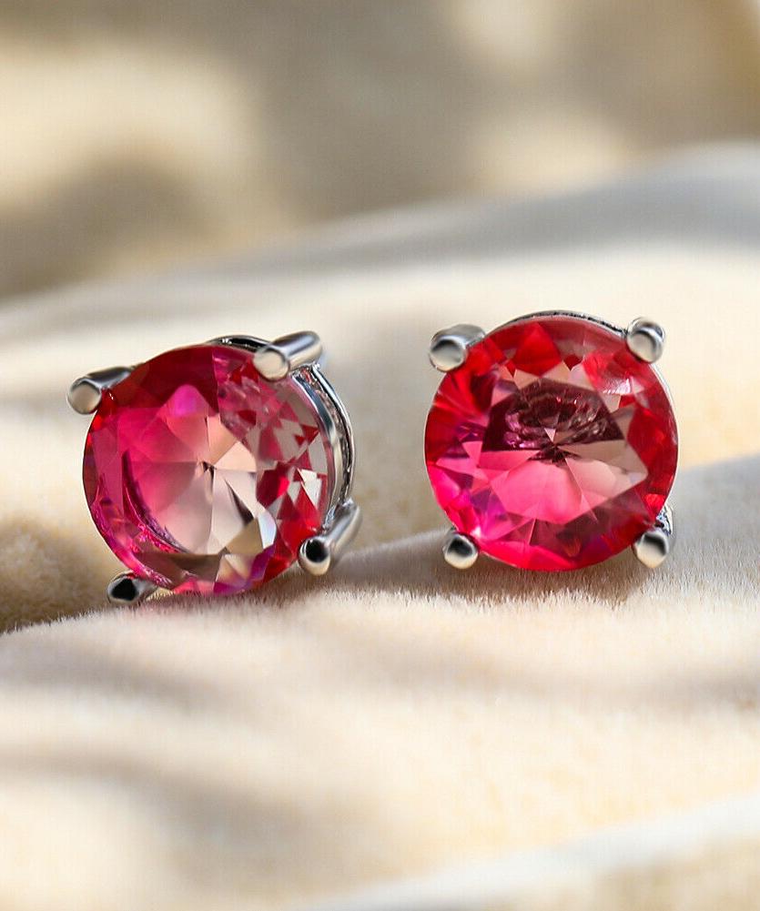 1.25ct Round Cut Pink and Yellow Stud Earrings Bi Color With Crystals in 18K White Gold Plated