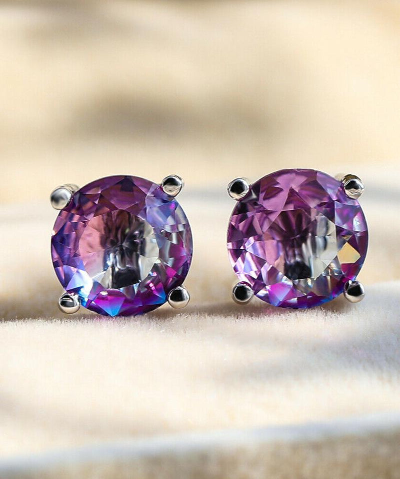 1.25ct Round Cut Purple & Pink  Stud Earrings Bi Color With  Crystals in 18K White Gold Plated