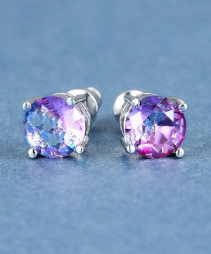 1.25ct Round Cut Purple & Pink  Stud Earrings Bi Color With  Crystals in 18K White Gold Plated