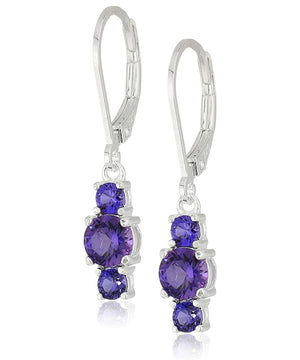 Three Stone Leverback Dangle With Swarovski Crystals - Alexandrite in 18K White Gold Plated