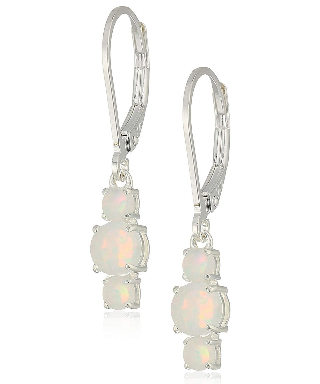 Three Stone Leverback Dangle With Swarovski Crystals - Opal in 18K White Gold Plated