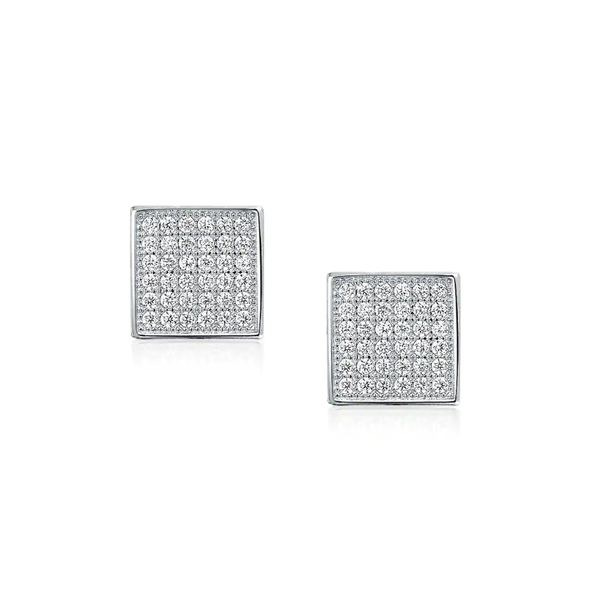 Swarovski Elements Micro-Pave Square Shaped Stud Earrings in 18K White Gold