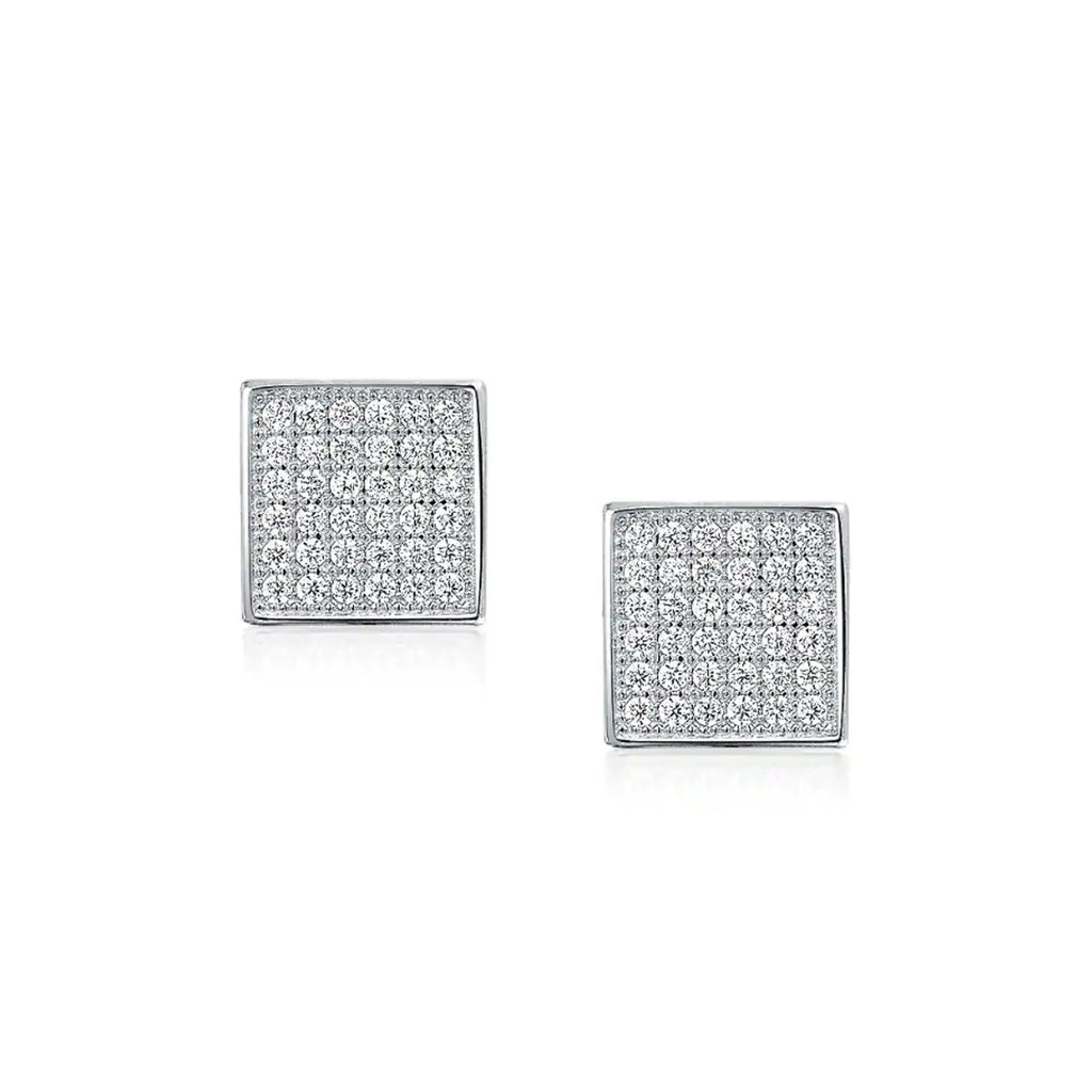 Austrian Elements Micro-Pav'e Square Shaped Stud Earrings in 18K White Gold