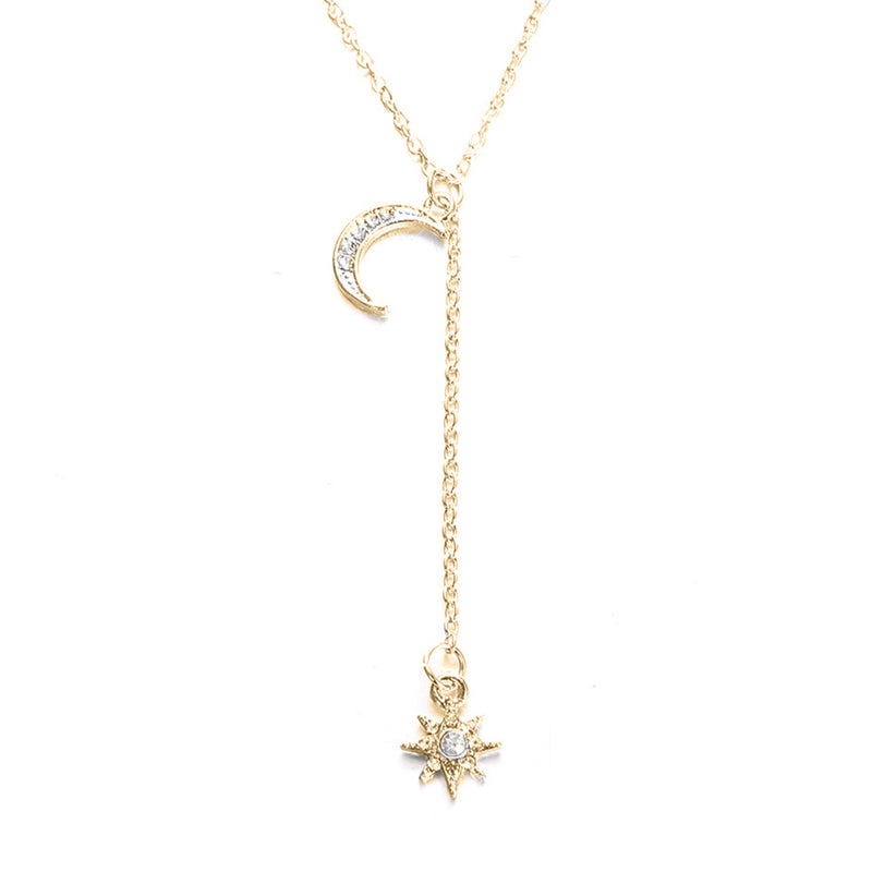 Moon and Star Necklace With Austrian Crystals in 18K Gold Plated