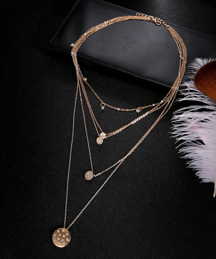 5 Piece Disc Drop Necklace in 18K Gold Plated