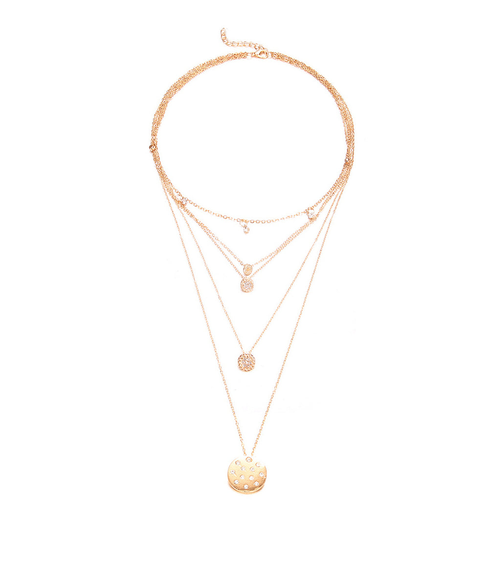 5 Piece Disc Drop Necklace in 18K Gold Plated