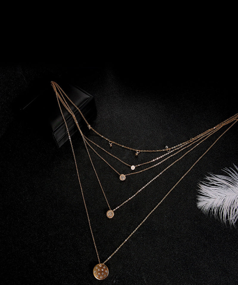5 Piece Disc Drop Necklace in 18K Gold Plated