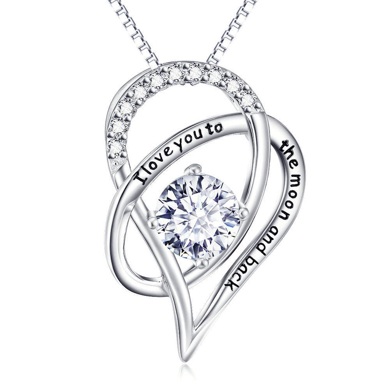 Mother's Day Gift! I Love You To The Moon & Back Austrian Elements Necklace in 14K White Gold