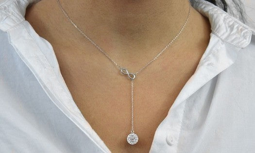 Infinity Y Necklace made with Swarovski Elements in Sterling Silver - Golden NYC Jewelry www.goldennycjewelry.com fashion jewelry for women