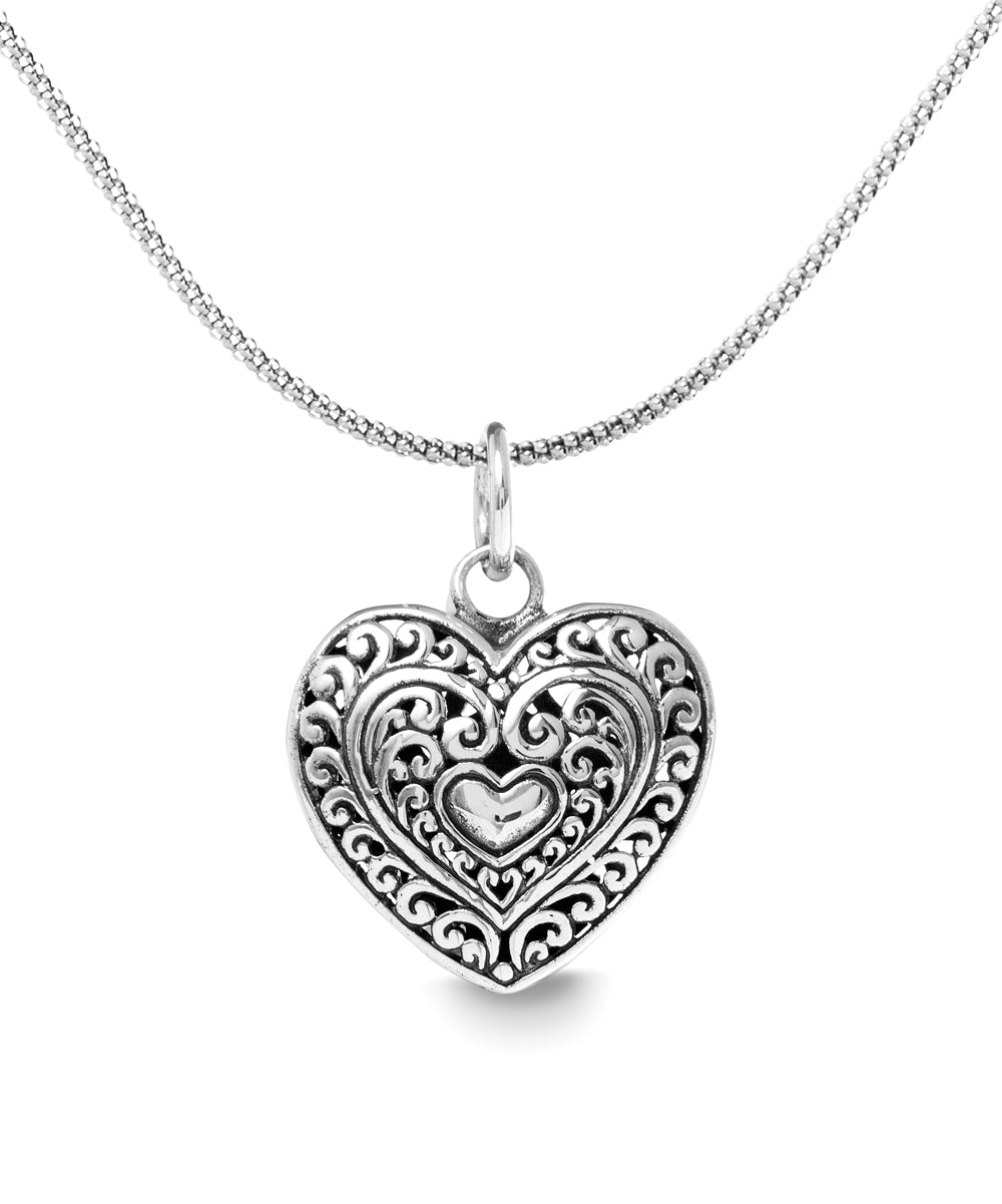 Filigree Beating Heart Necklace in 18K White Gold Plated 18", Necklace, Golden NYC Jewelry, Golden NYC Jewelry  jewelryjewelry deals, swarovski crystal jewelry, groupon jewelry,, jewelry for mom,