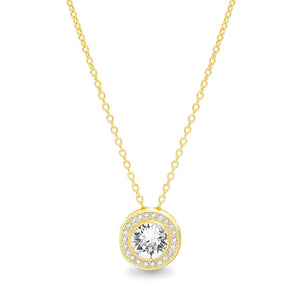 Pave Halo Disc Necklace & Pave Hoop Earring made With Austrian Crystals with Luxe Box - 18K Gold