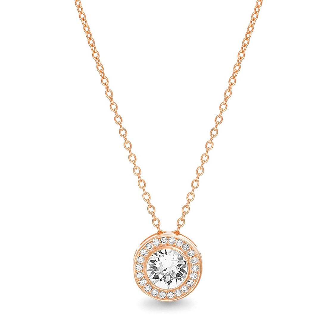 Micro-Pav'e Round Halo Necklace Made with Swarovski Elements in 18K Gold Plated
