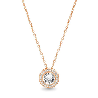 Micro-Pav'e Round Halo Necklace Made with Swarovski Elements in 18K Gold Plated