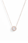 Pave Halo Disc Necklace & Stud Earring With Swarovski Crystals with Luxe Box - 18K Rose Gold