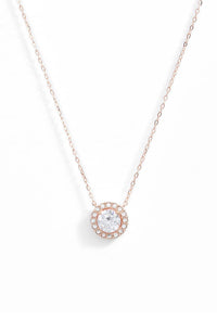 Pave Halo Disc Necklace & Stud Earring With Swarovski Crystals with Luxe Box - 18K Rose Gold
