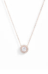 Pave Halo Disc Necklace & Stud Earring With Austrian Crystals with Luxe Box - 18K Rose Gold