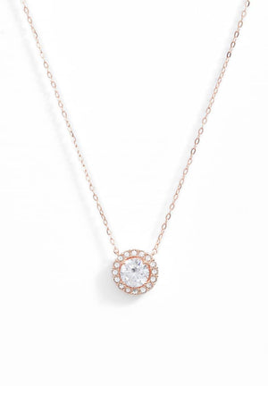 Pave Halo Disc Necklace & Stud Earring With Austrian Crystals with Luxe Box - 18K Rose Gold