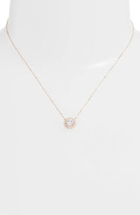 Pave Halo Disc Necklace & Stud Earring With Swarovski Crystals with Luxe Box - 18K Rose Gold