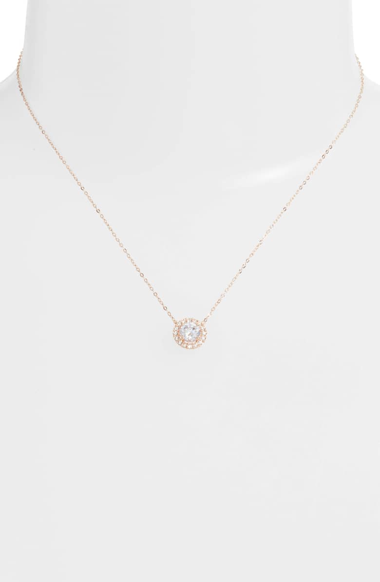 Pave Halo Disc Necklace & Stud Earring With Swarovski Crystals with Luxe Box - 18K Rose Gold