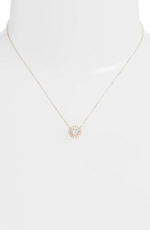 Pave Halo Disc Necklace & Stud Earring With Austrian Crystals with Luxe Box - 18K Rose Gold