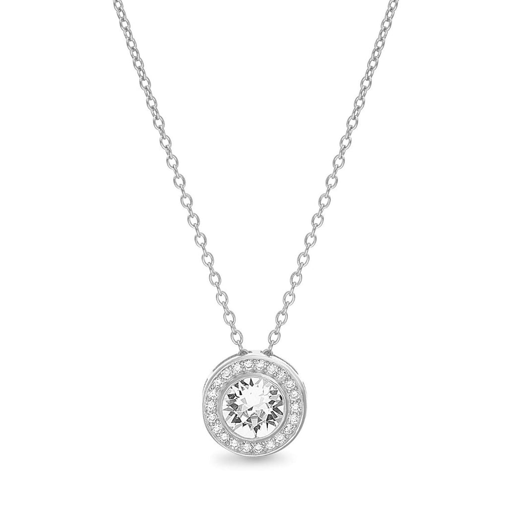 Micro-Pav'e Round Halo Necklace Made with Swarovski Elements in 18K Gold Plated