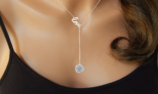 Silver Love Y Necklace Made with Swarovski Elements - Golden NYC Jewelry www.goldennycjewelry.com fashion jewelry for women