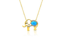 Opal Created Elephant Necklace with Swarovski Crystals 18" - Gold