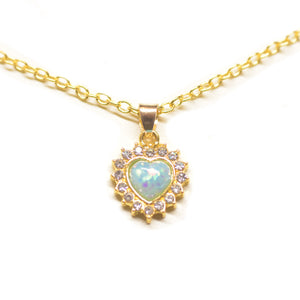 Opal Created Heart Necklace with Austrian Crystals 18" - 14K Gold Plated