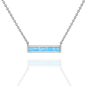 Opal Created Bar Necklace 18" - 18K White Gold Plated