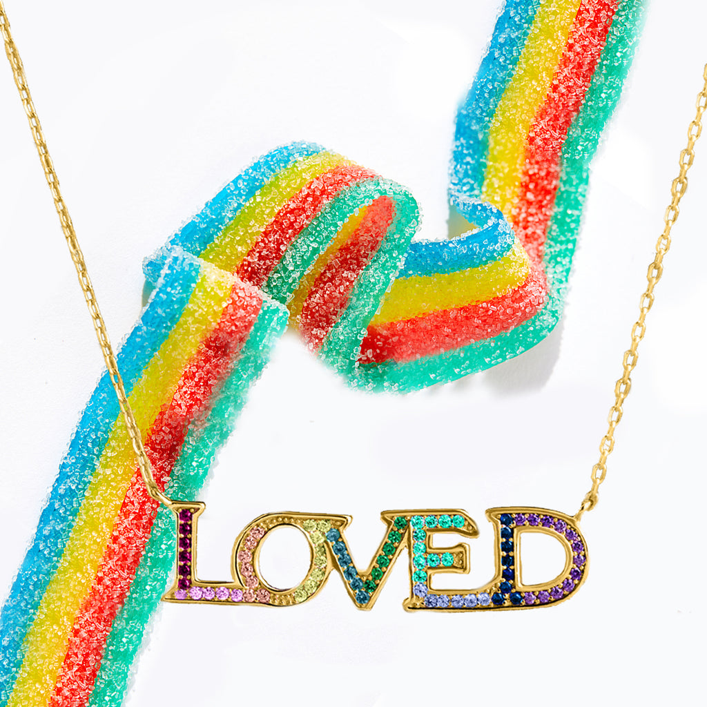 LOVED Necklace with Rainbow Austrian Crystals 18"