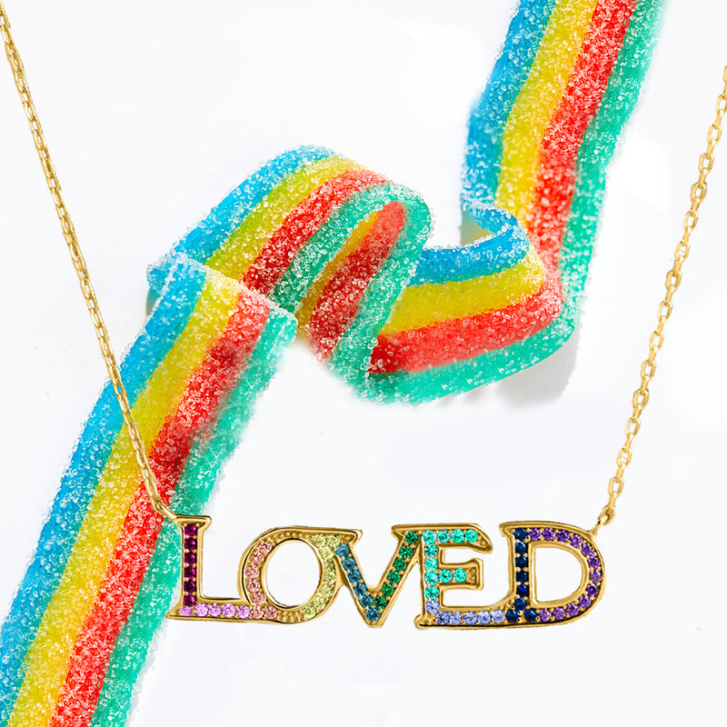 LOVED Necklace with Rainbow Austrian Crystals 18