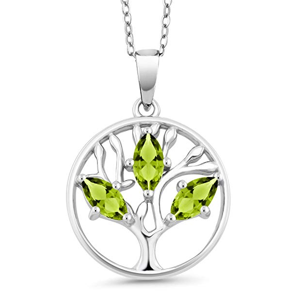 Motherly 2.00 CT Peridot Pear Cut Tree Of Life Necklace in 18K White Gold Plated