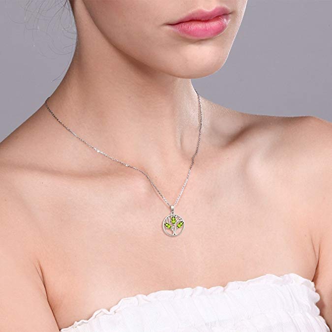 Motherly 2.00 CT Peridot Pear Cut Tree Of Life Necklace in 18K White Gold Plated