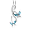 Mother and Child Butterfly Blue Topaz Necklace in 18K White Gold Plated