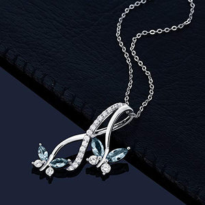 Mother and Child Butterfly Blue Topaz Necklace in 18K White Gold Plated