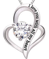 I Love You With All My Heart Austrian Elements Necklace in 18K White Gold Plating