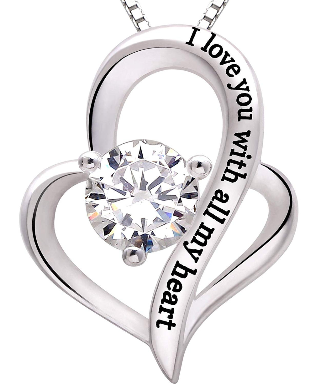 I Love You With All My Heart Austrian Elements Necklace in 18K White Gold Plating
