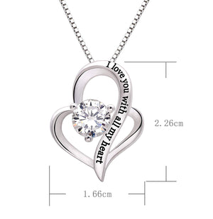 I Love You With All My Heart Austrian Elements Necklace in 18K White Gold Plating
