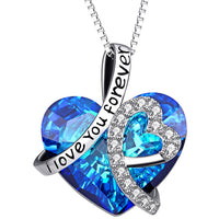 I LOVE YOU FOREVER Blue Swarovski Crystal Heart Necklace & Gift Box in 18K White Gold Plated