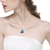 I LOVE YOU Blue Swarovski Crystal Heart Necklace in 18K White Gold Plated