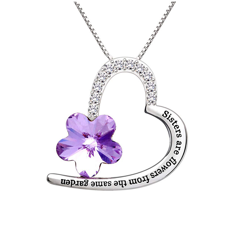 Sisters Amethyst Heart Necklace Embellished with Austrian Crystals in 18K White Gold Plated