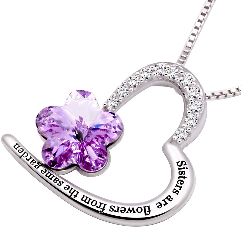 Sisters Amethyst Heart Necklace Embellished with Swarovski Crystals in 18K White Gold Plated