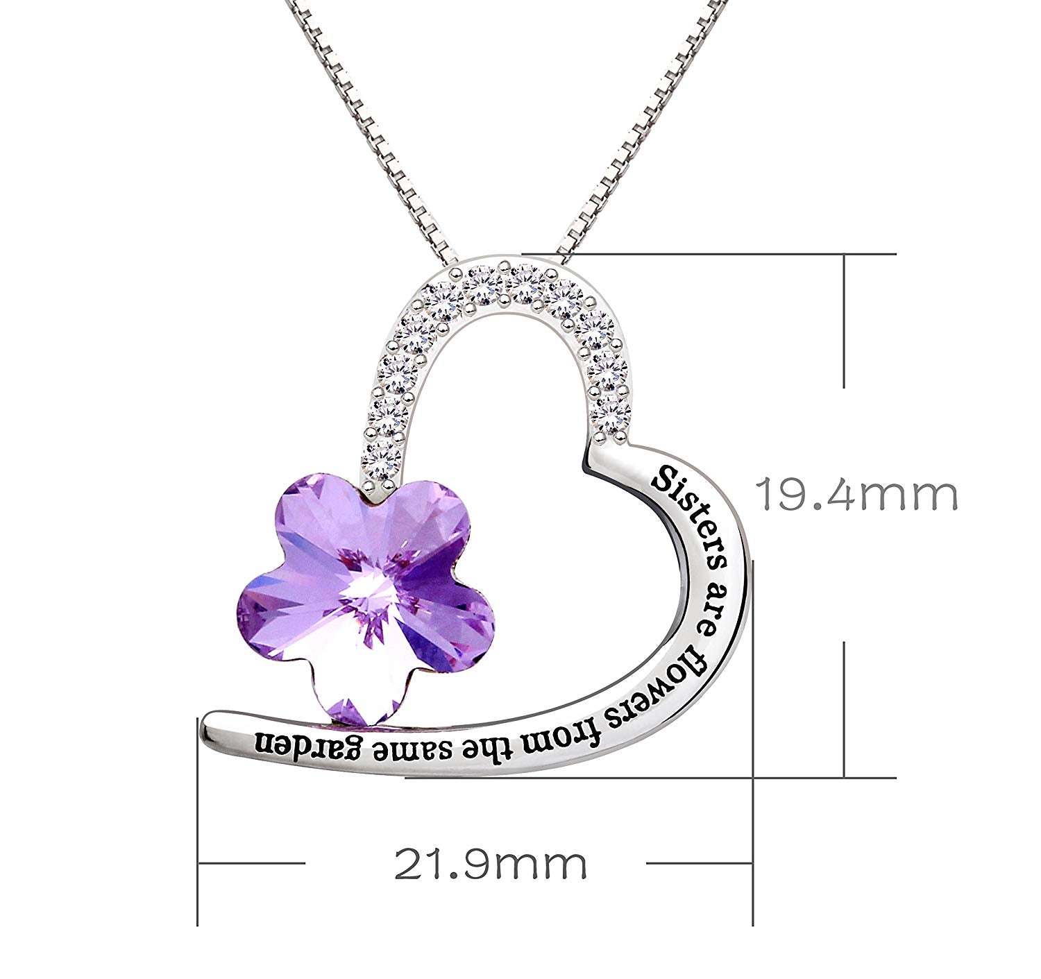 Sisters Amethyst Heart Necklace Embellished with Swarovski Crystals in 18K White Gold Plated
