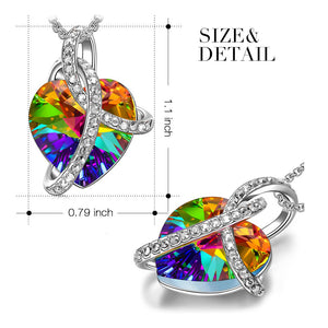 Rainbow Aurora Borealis Austrian Elements Heart Necklace in 18K White Gold Plated