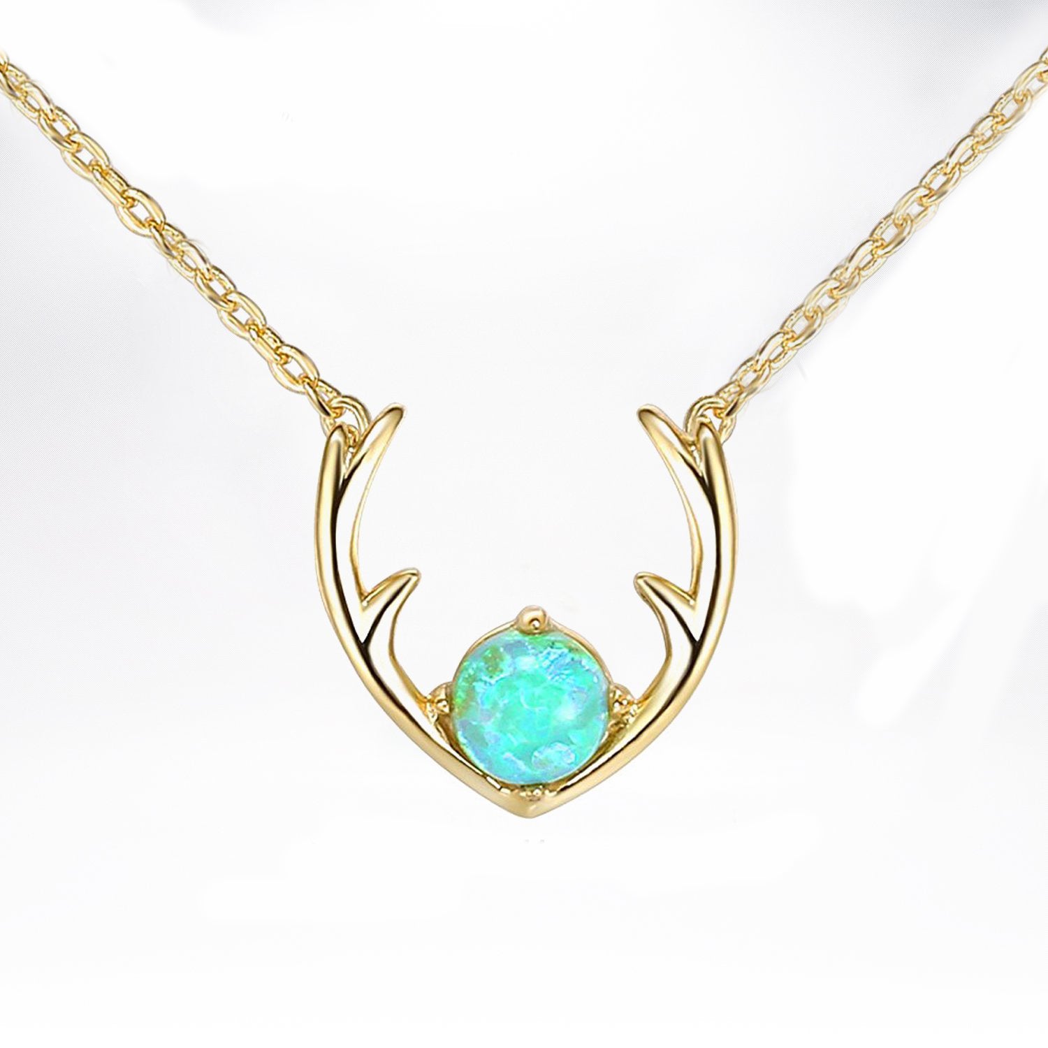 Opal Created Moose Antlers Necklace in 18K Gold Plated
