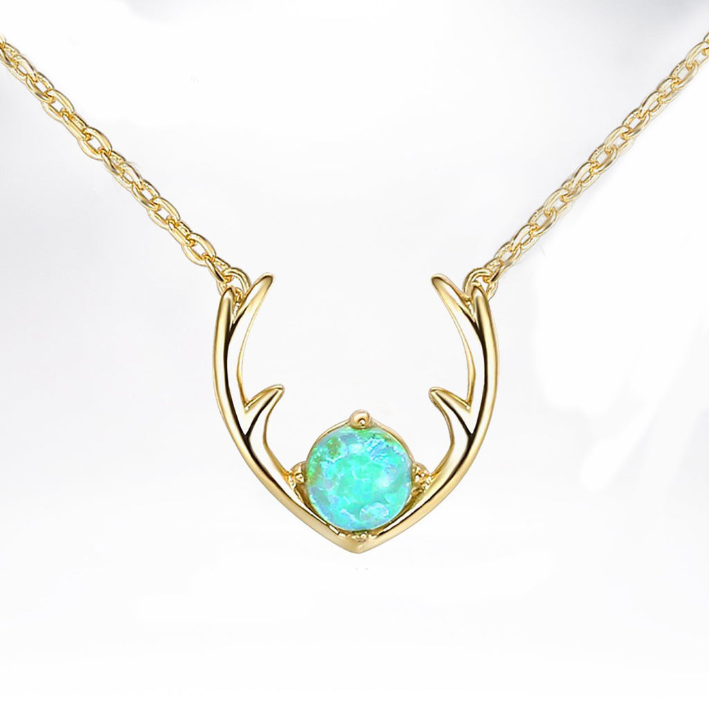 Opal Created Moose Antlers Necklace in 18K Gold Plated