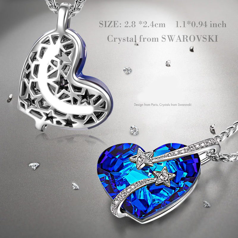 Bermuda Blue Austrian Elements Stars in the Sky Pendant Necklace in 14K White Gold