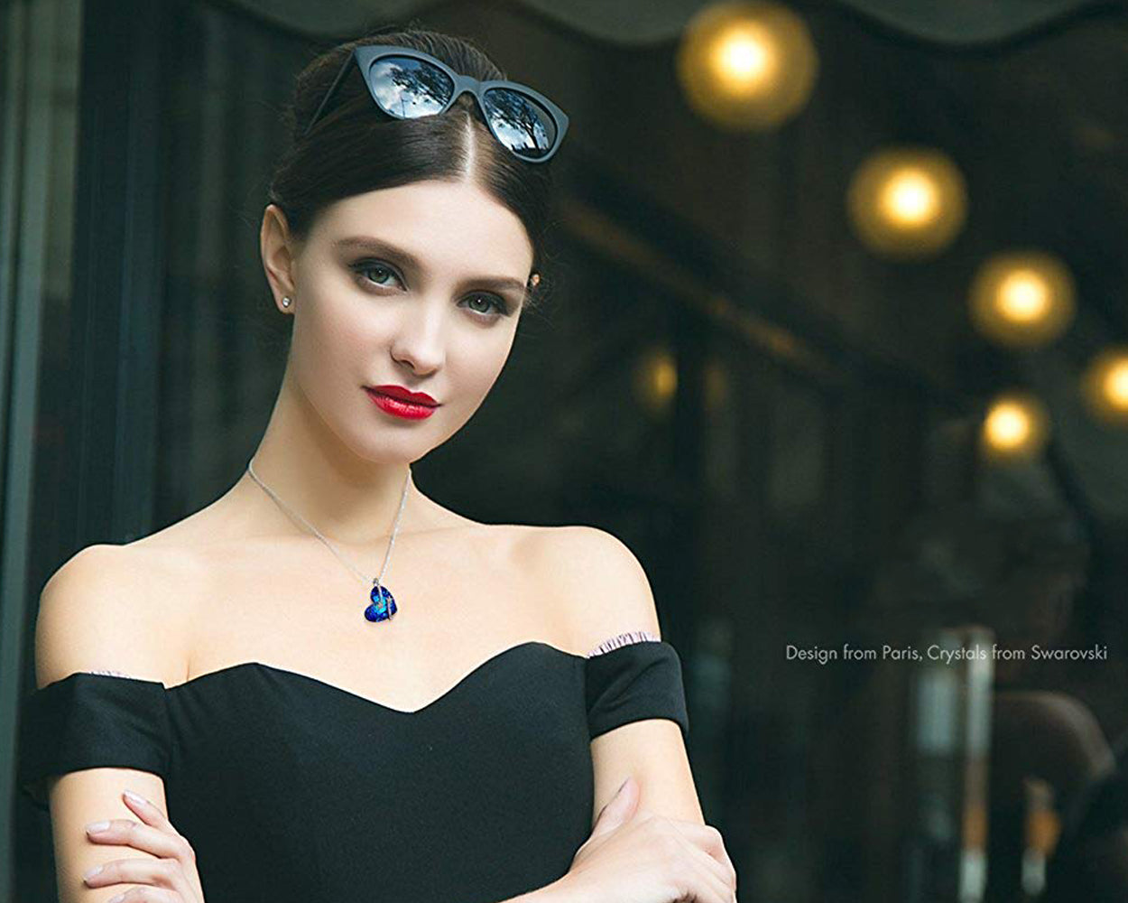 Bermuda Blue Austrian Elements Stars in the Sky Pendant Necklace in 14K White Gold